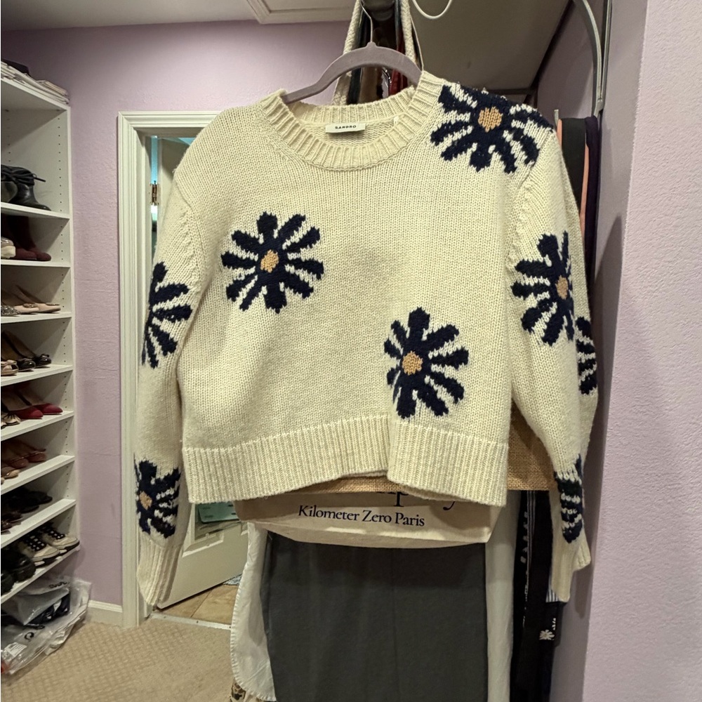Sandro Cream and Black Floral Sweater